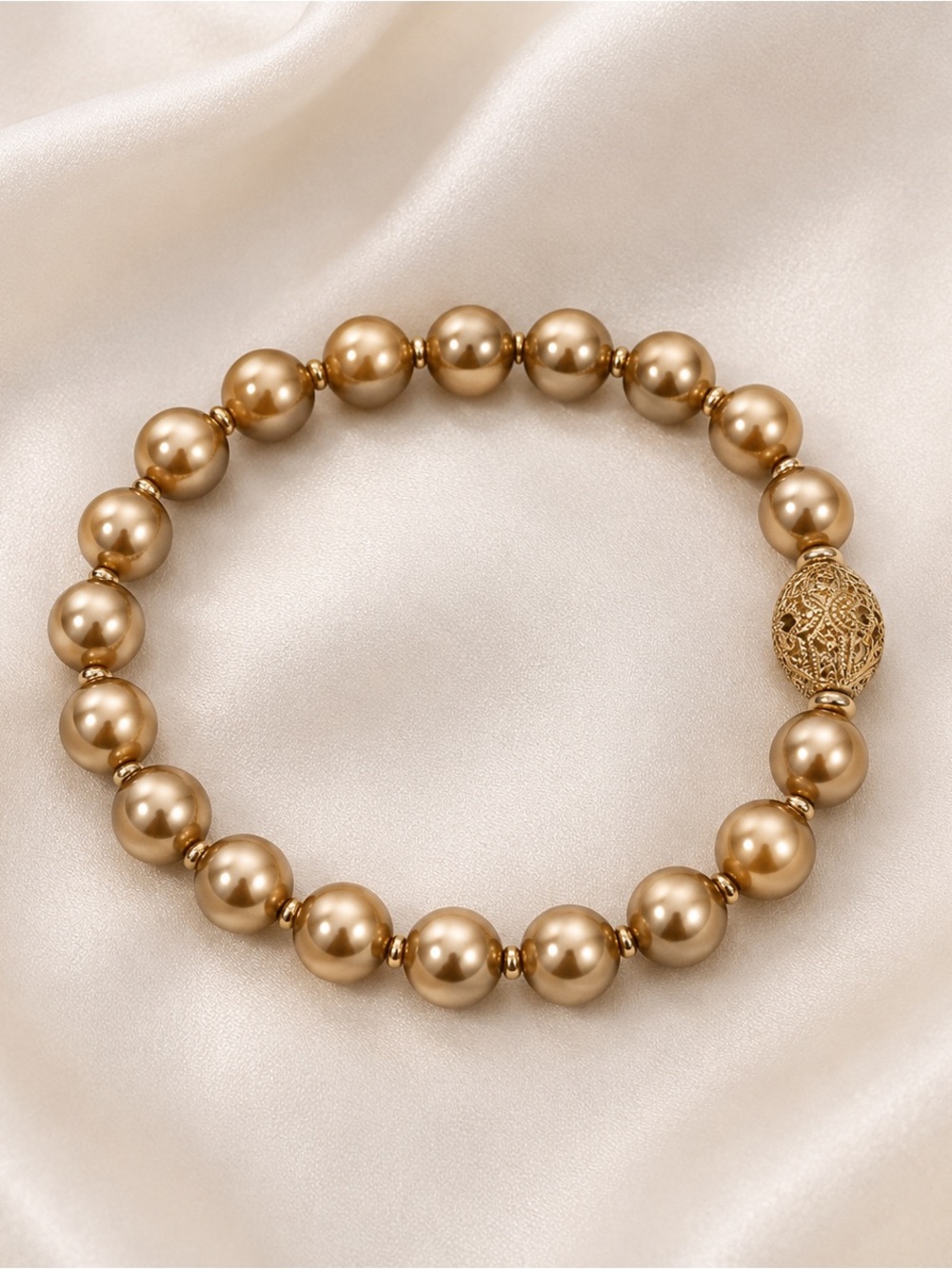 Champagne Faux Pearl Jewelry Set Necklace Bracelet Earrings - Picture 4 of 6